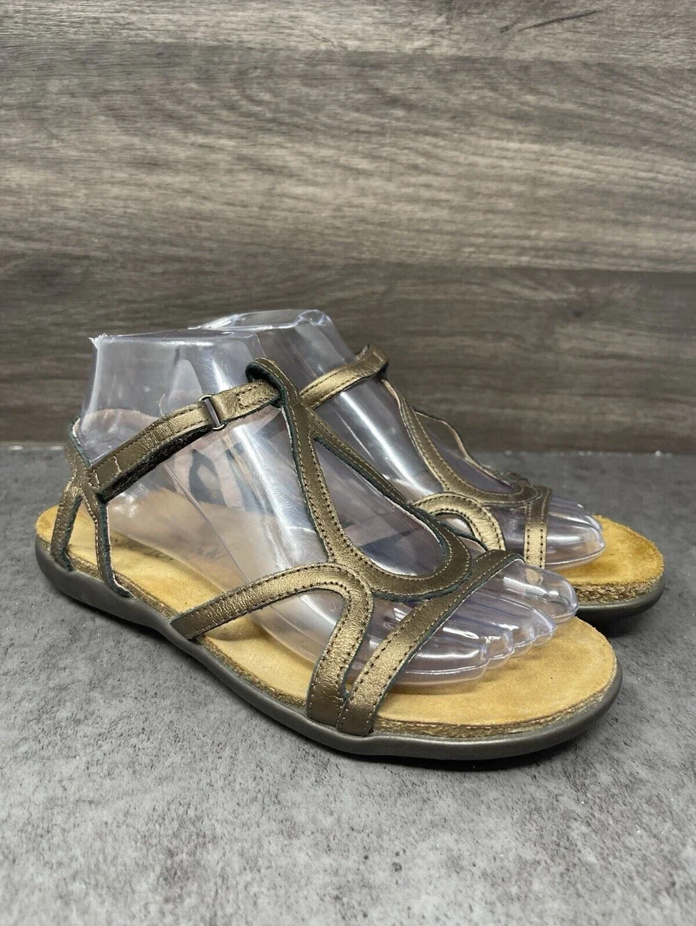 NAOT Dorith Sandals Womens Size 7 (38) Gold Leather Strap Flat Walking